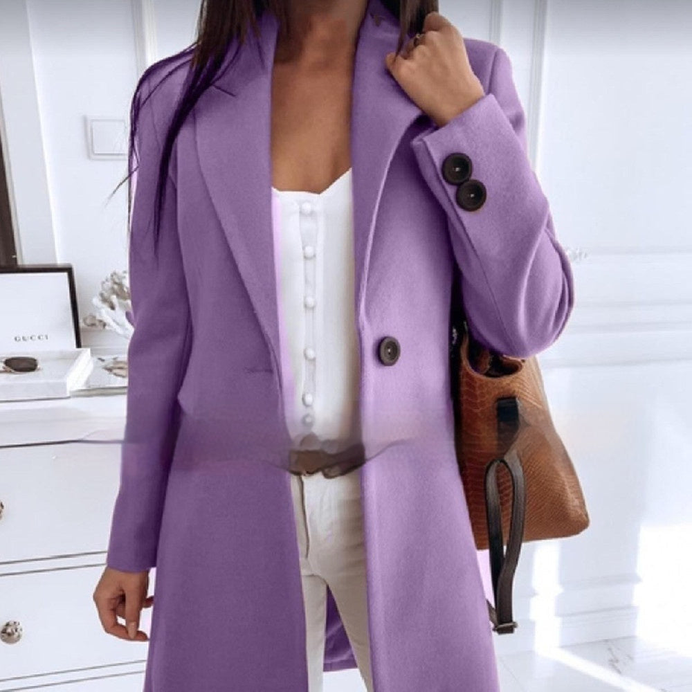 Fitted Classic Women's Wool Coat - Longline Slim Fit Woolen Purple 3D Changing Face Moving Picture Frame - Tophatter Daily Deals