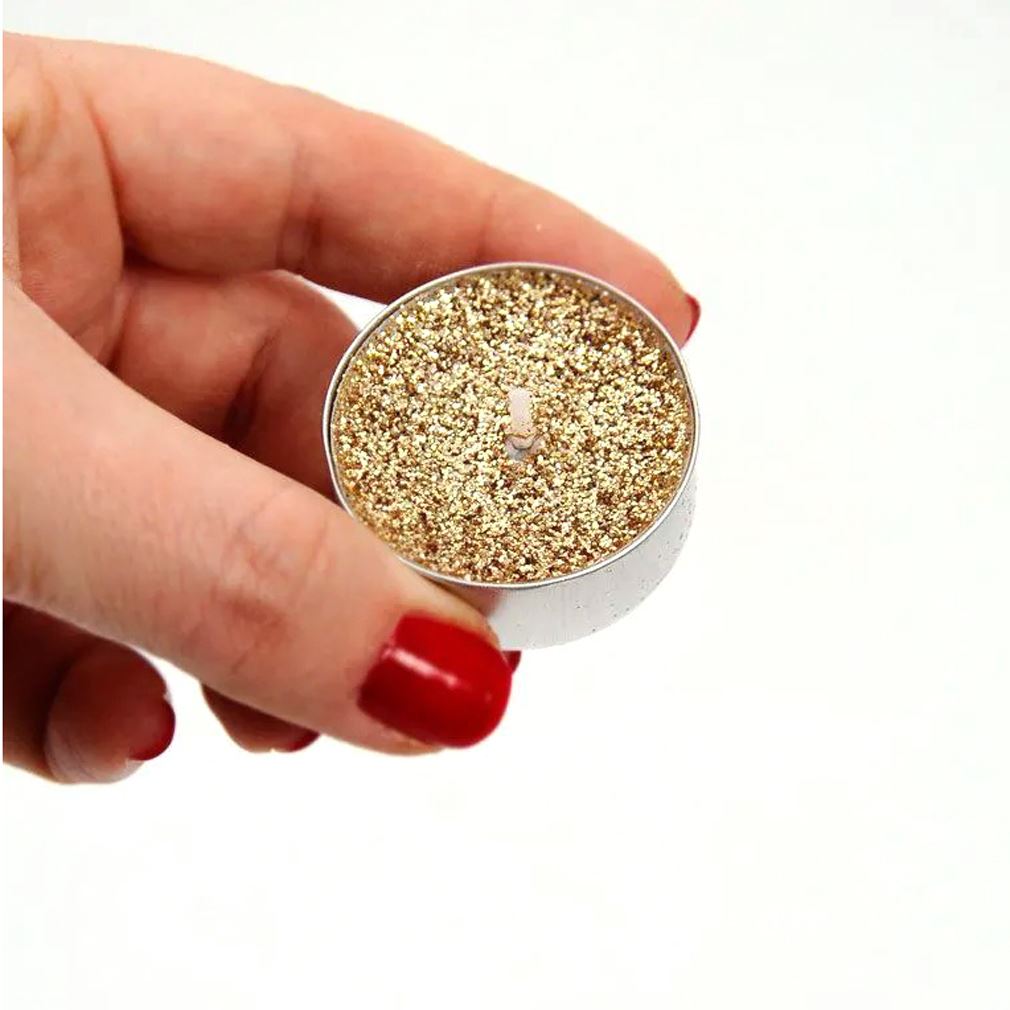Pack Of 8 Gold Glitter Tealight Candles | Gold Wedding Christmas Tea Lights Candle - Tophatter Daily Deals