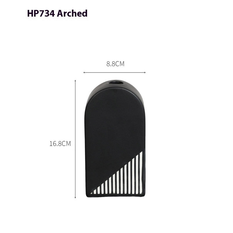 Black And White Striped Ceramic Dried Flower Vase Decorative Art Ornaments HP734 Arch 0 - Tophatter Daily Deals