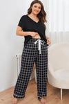 Plus Size V-Neck Top and Plaid Pants Lounge Set Loungewear Sets - Tophatter Daily Deals