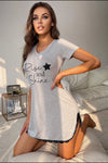 RISE AND SHINE Contrast Lace V-Neck T-Shirt Dress Sleep Dresses - Tophatter Daily Deals