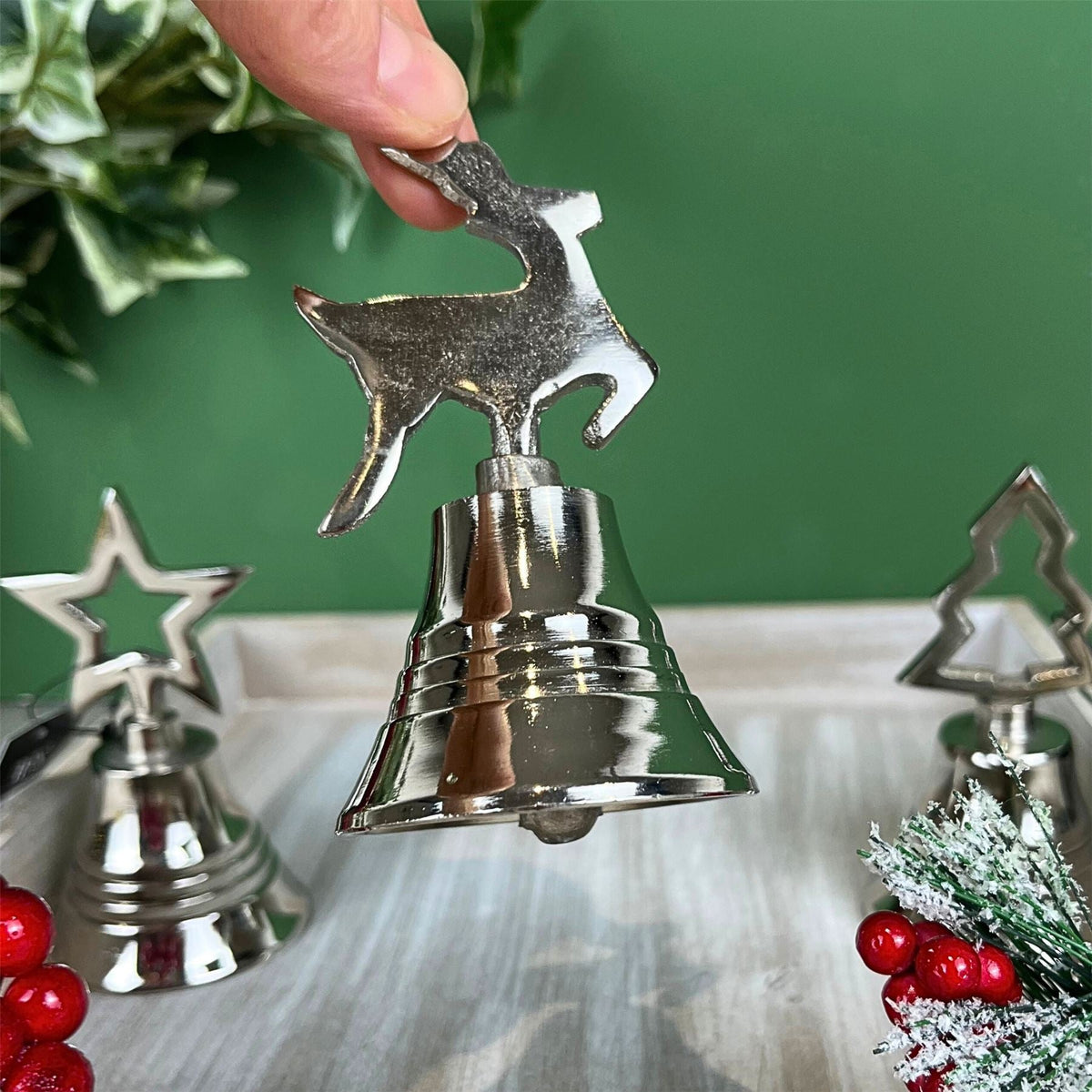 Mini Silver Nickel Christmas Bell | Small Hand Bell Dinner & Service Bell - 10cm Bell - Tophatter Daily Deals