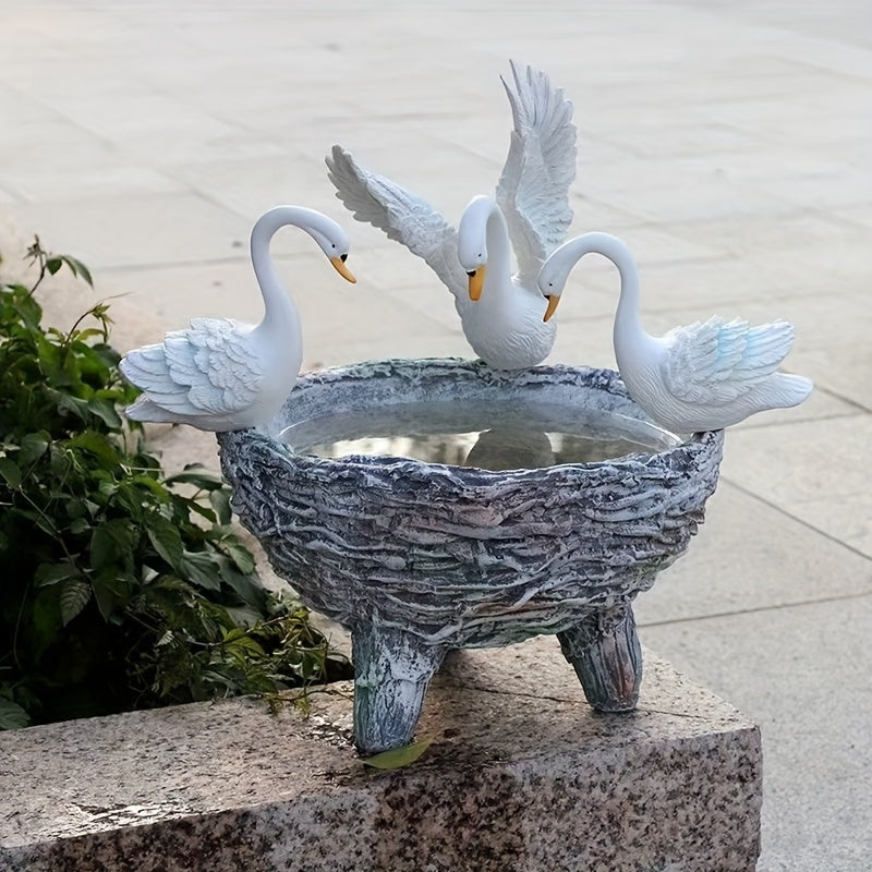 Swan Resin Flower Pot with Rattan Accent Home & Garden > Artificial Plants > Pots, Planters & Accessories - Tophatter Daily Deals