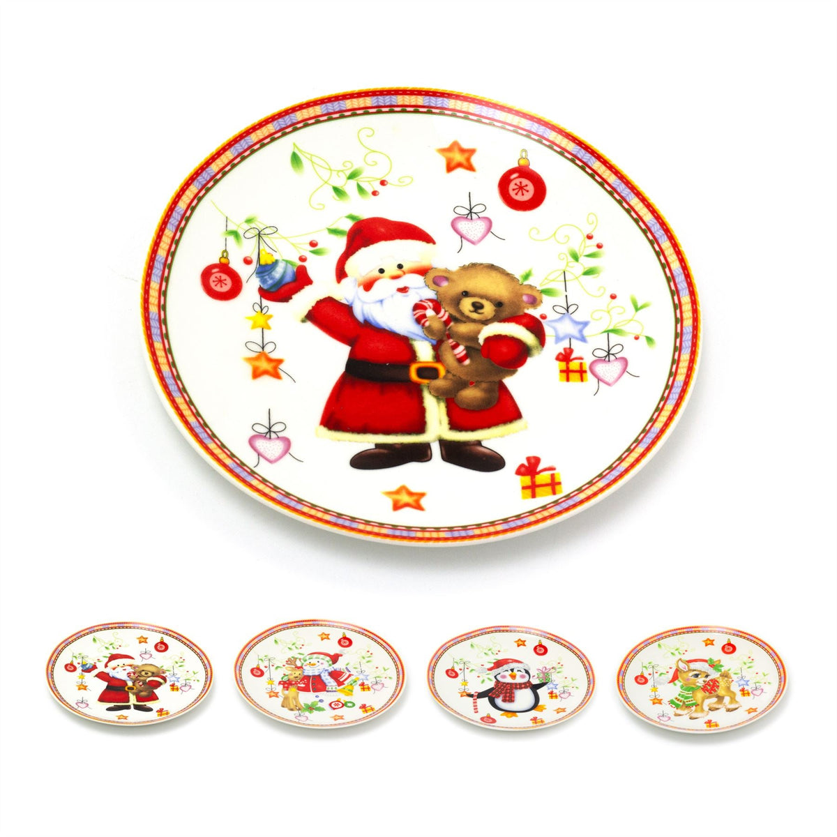 Round Ceramic Christmas Plate | Festive Serving Dish Christmas Snack Plate 20cm Plate - Tophatter Daily Deals