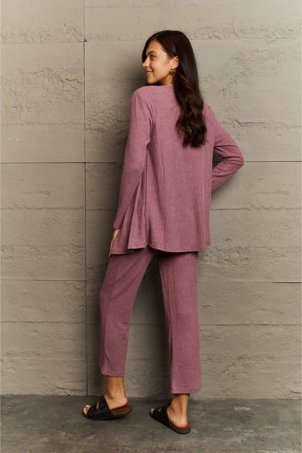 Ninexis Full Size Cropped Top, Long Pants and Cardigan Lounge Set - Tophatter Deals