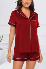 Printed Button Up Short Sleeve Top and Shorts Lounge Set Loungewear Sets - Tophatter Daily Deals