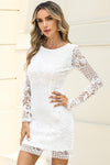 Round Neck Long Sleeve Lace Dress White Casual Dresses - Tophatter Daily Deals