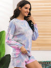 Tie-Dye Long Sleeve Top and Shorts Lounge Set Loungewear Sets - Tophatter Daily Deals