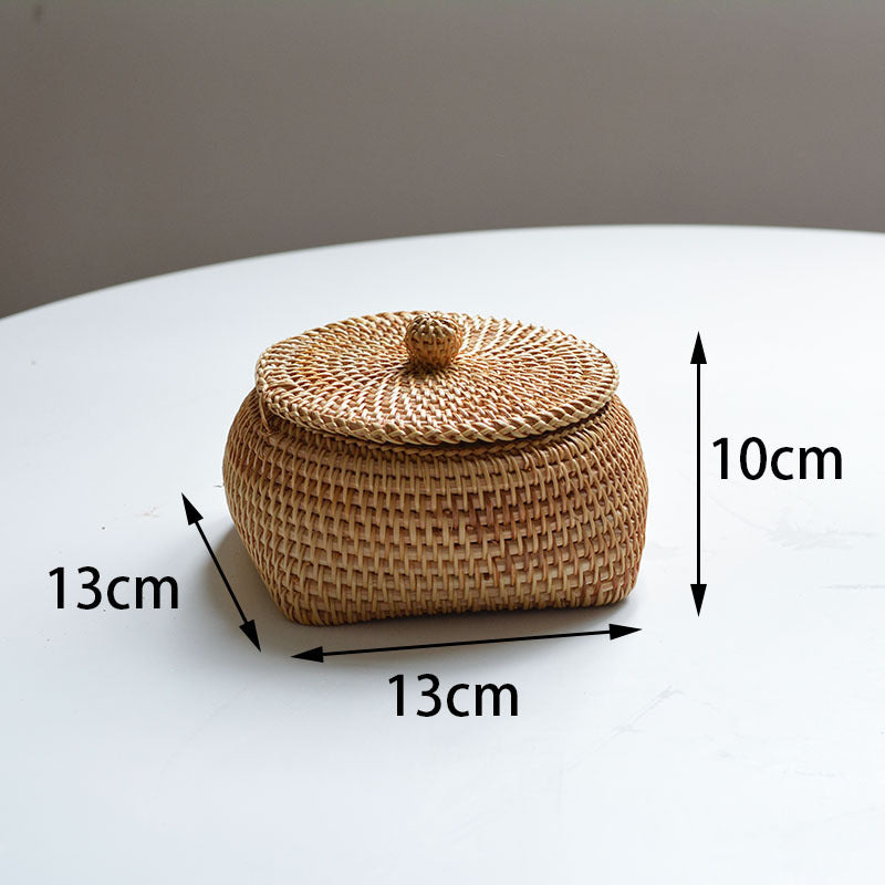 Autumn Rattan Woven Round Coffee Table Sundries Remote Control Go box with lid 0 - Tophatter Daily Deals