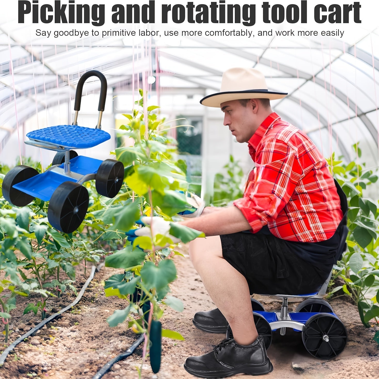 4-Wheel Rolling Garden Chair Swivel Seat Gardening Accessories - Tophatter Daily Deals