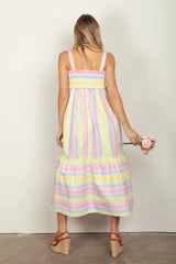 VERY J Striped Woven Smocked Midi Cami Dress Casual Dresses - Tophatter Daily Deals