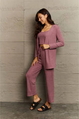 Ninexis Full Size Cropped Top, Long Pants and Cardigan Lounge Set Loungewear Sets - Tophatter Daily Deals