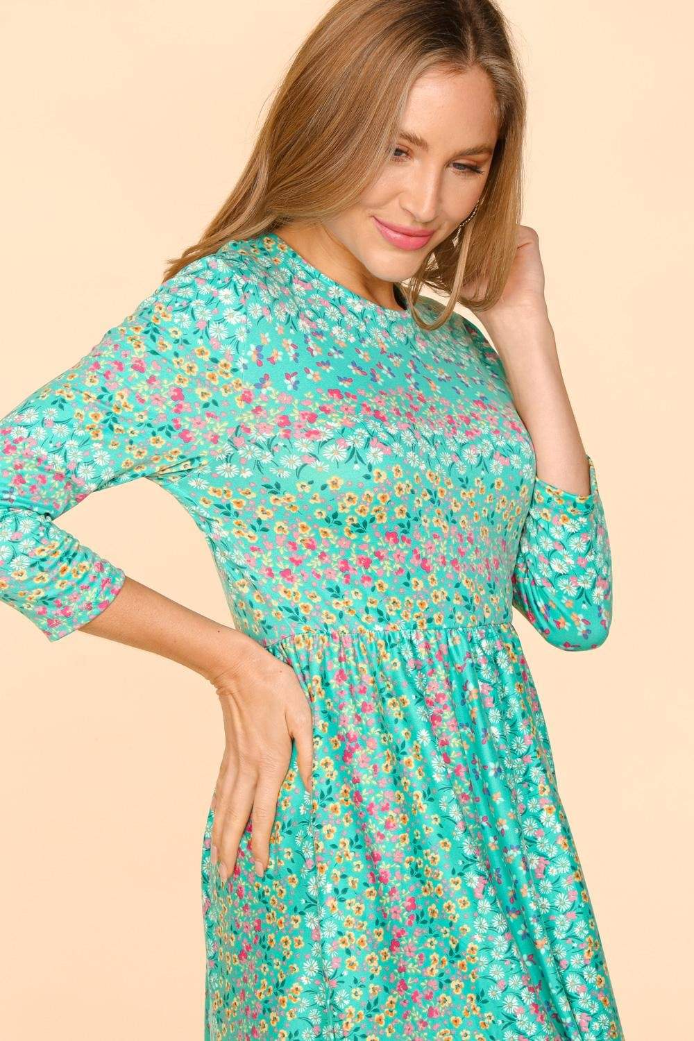 Haptics Round Neck Floral Dress with Pockets Casual Dresses - Tophatter Daily Deals