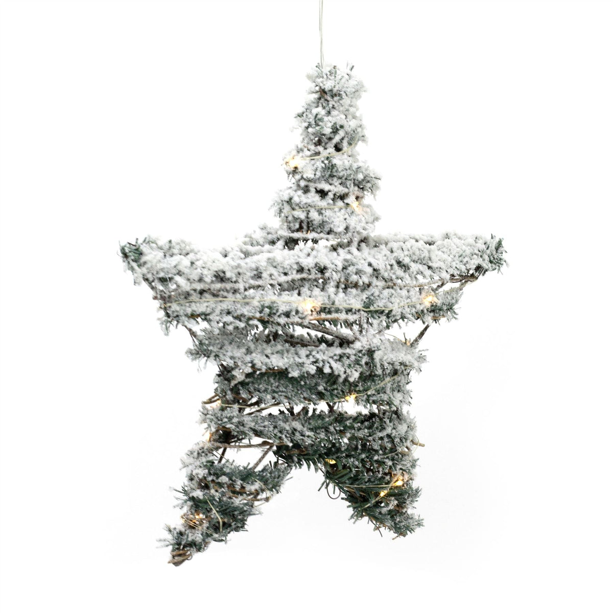Snow Topped Hanging Christmas Star Light | Snow Star Decoration With 20 LED Lights Battery Operated | Christmas Window Lights - 30cm Ornament - Tophatter Daily Deals