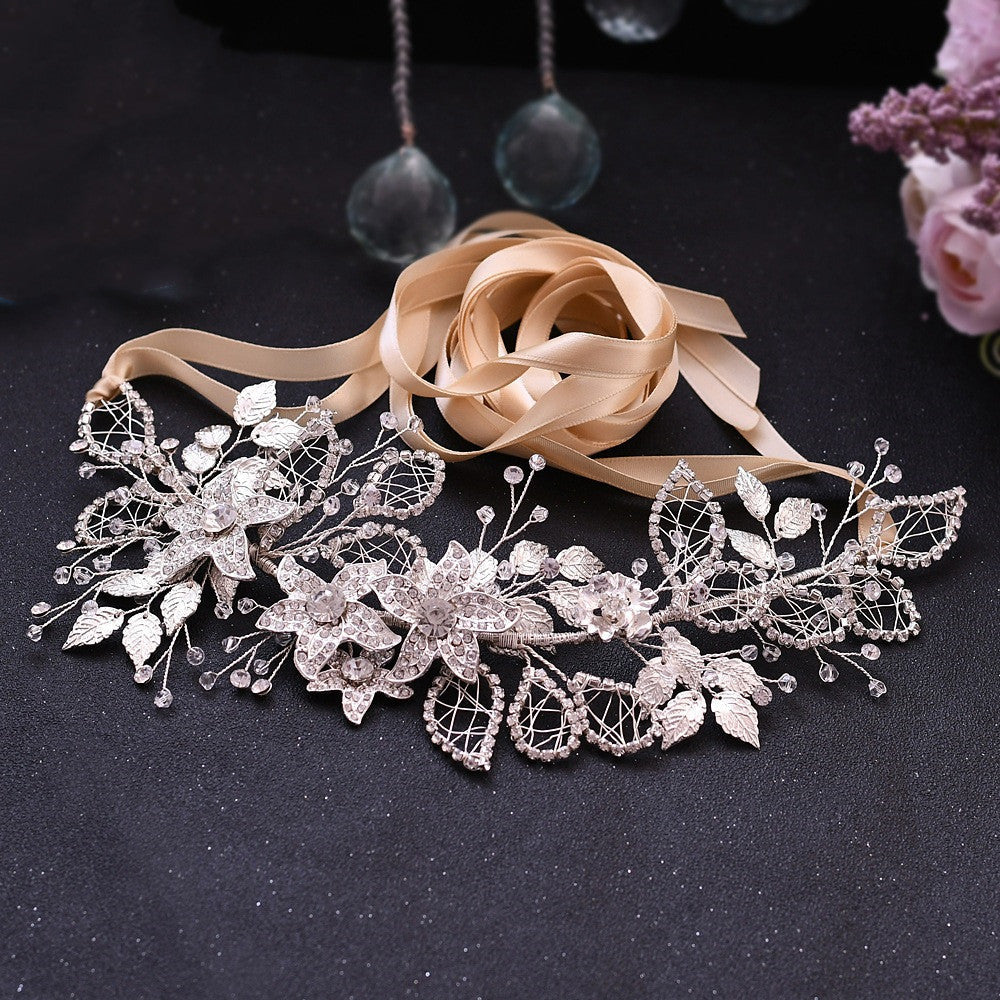 Bride Waist Seal Handmade Belt Rhinestone Wedding Dress Champagne ribbon 0 - Tophatter Daily Deals