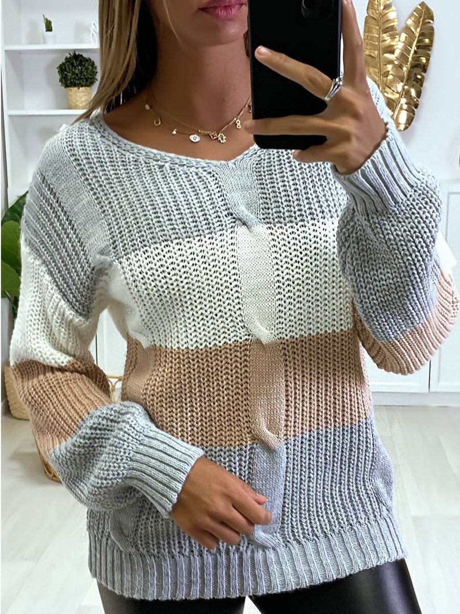 Soft Flattering Women V Neck Sweater - Colorblock Knit Grey 3D Changing Face Moving Picture Frame - Tophatter Daily Deals