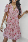 Floral Notched Flutter Sleeve Mini Dress Blush Pink Casual Dresses - Tophatter Daily Deals