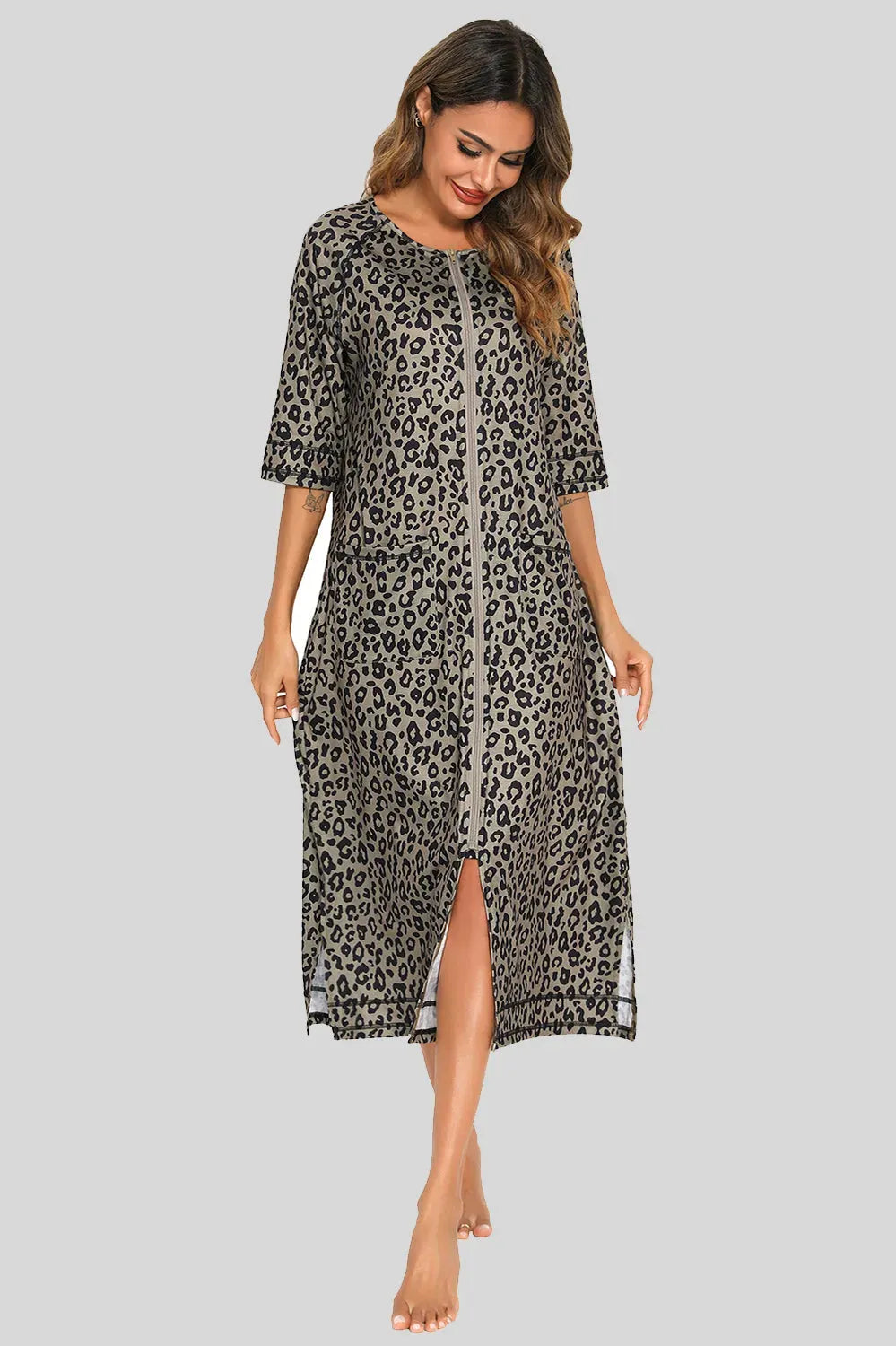 Printed Slit Night Dress with Pockets Sleep Dresses - Tophatter Daily Deals