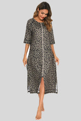 Printed Slit Night Dress with Pockets Sleep Dresses - Tophatter Daily Deals