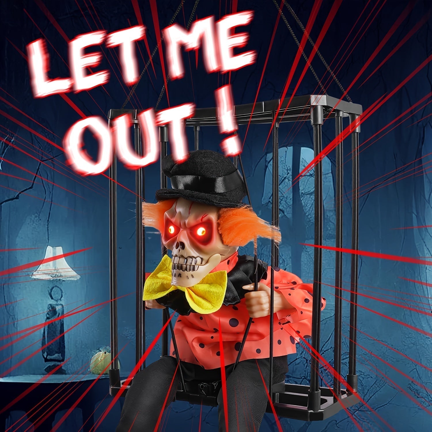 Halloween Screaming Clown Cage Decoration with Lights Halloween - Tophatter Daily Deals