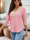 V-Neck Eyelet Blouse Blush Pink Blouses - Tophatter Daily Deals