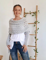 Soft Women’s Scarf - Openwork Rectangular, Knit, For Winter Light gray - Tophatter Daily Deals