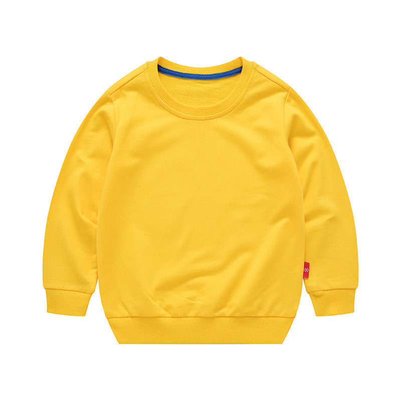 Boys Korean Round Neck Solid Color Loose Long Sleeve Pullover Yellow 7 - Tophatter Daily Deals