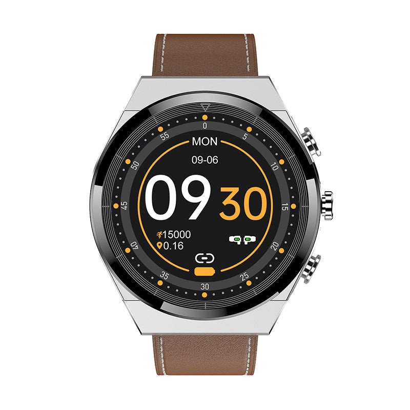 2-in-1 Bluetooth Talking Heart Rate Monitoring Smartwatch Silver Brown Leather Belt 0 - Tophatter Daily Deals