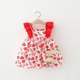 Baby Girl Flounced Sleeve Dress Free Bamboo Basket Satchel Red Flowers 0 - Tophatter Daily Deals
