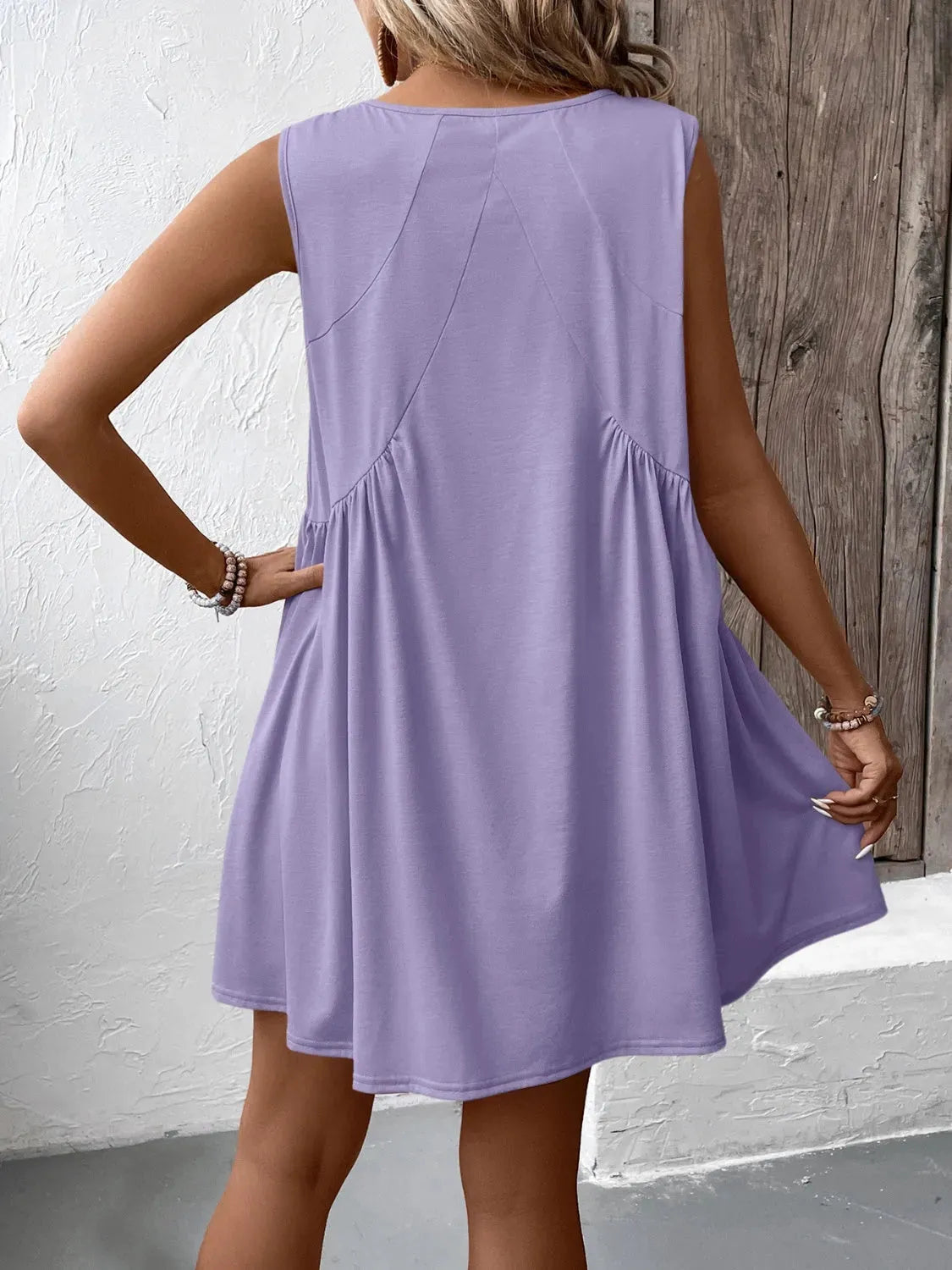 Ruched V-Neck Sleeveless Mini Dress Casual Dresses - Tophatter Daily Deals