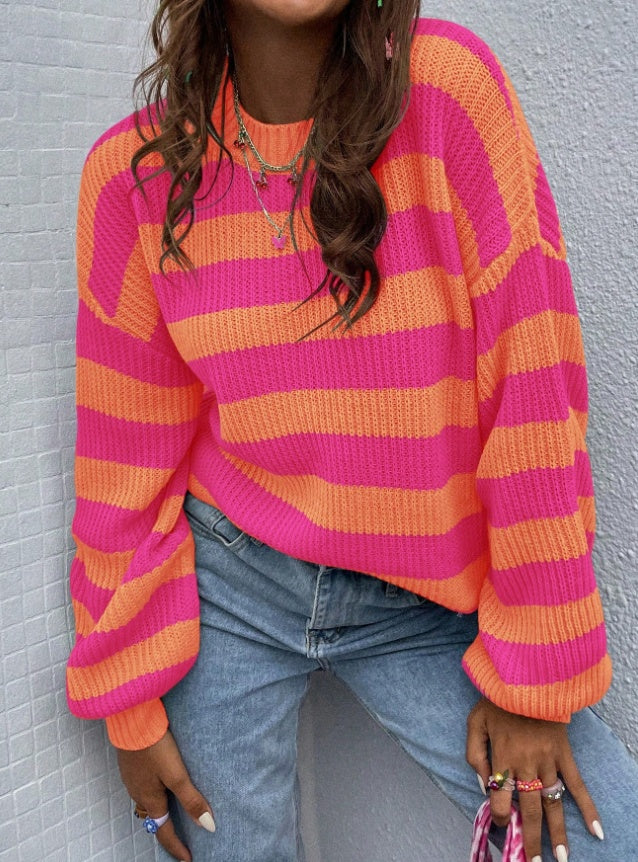 Lightweight Relaxed Women's Sweater - Drop Shoulder Rib Knit Pink 3D Changing Face Moving Picture Frame - Tophatter Daily Deals