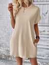 Pocketed Round Neck Short Sleeve Dress Sand Casual Dresses - Tophatter Daily Deals