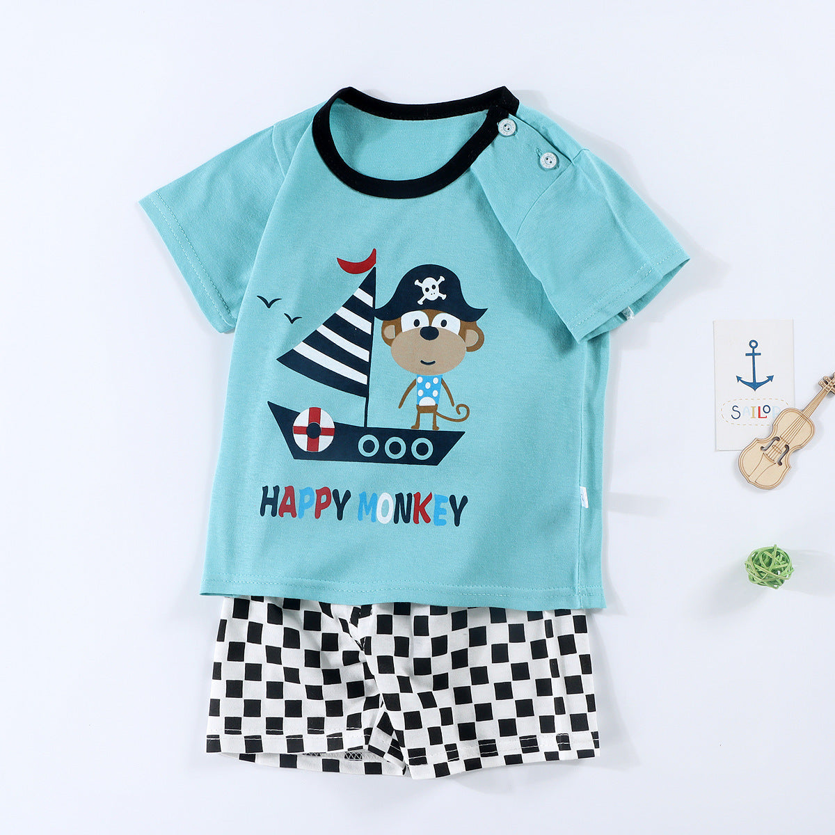 Boys And Girls Summer T-shirt Half Sleeve Suit Shorts Thin Captain Monkey 0 - Tophatter Daily Deals