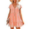 Printed V-Neck Buttoned Short Sleeve Mini Dress Casual Dresses - Tophatter Daily Deals