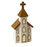 LED Ceramic Christmas Church | Light Up Ceramic & Wood Chapel Ornament - 23cm LED Light - Tophatter Daily Deals