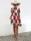 Geometric Frill Round Neck Short Sleeve Dress Casual Dresses - Tophatter Daily Deals