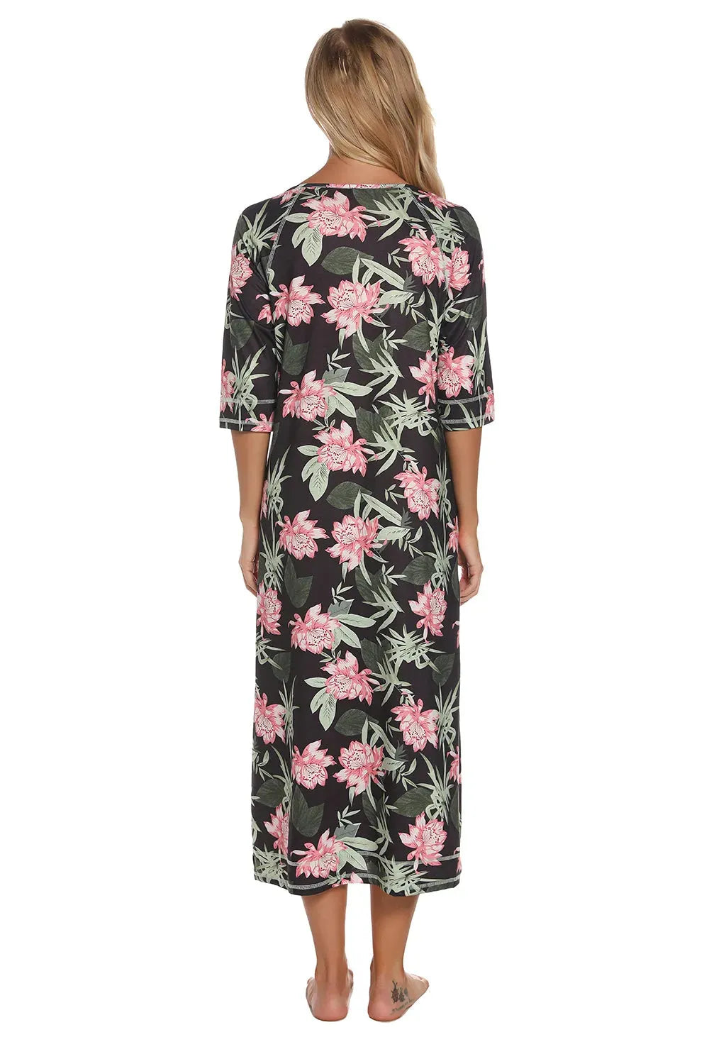Printed Slit Night Dress with Pockets Sleep Dresses - Tophatter Daily Deals