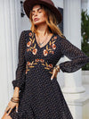 Embroidered V-Neck Long Sleeve Dress Casual Dresses - Tophatter Daily Deals