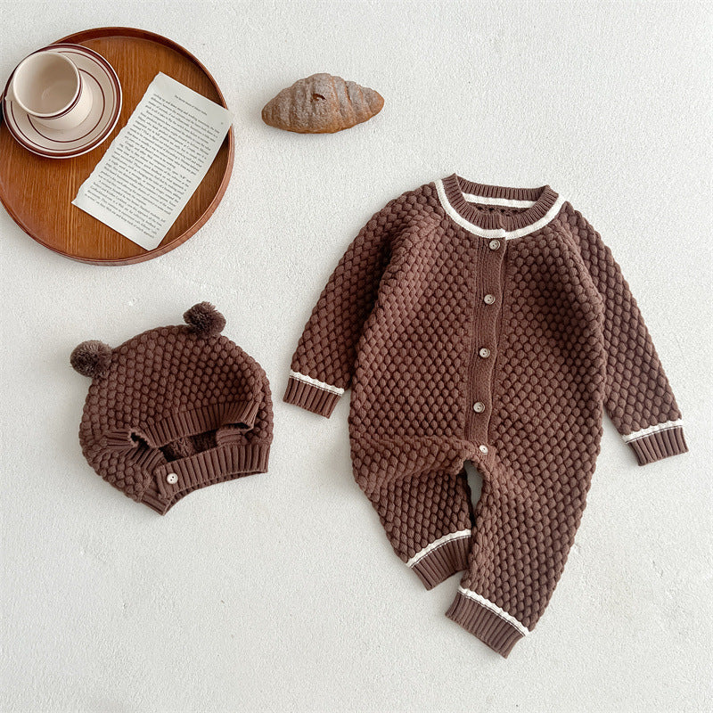 Baby Winter Checkerboard One-piece Newborn Winter Sweater Brown 0 - Tophatter Daily Deals