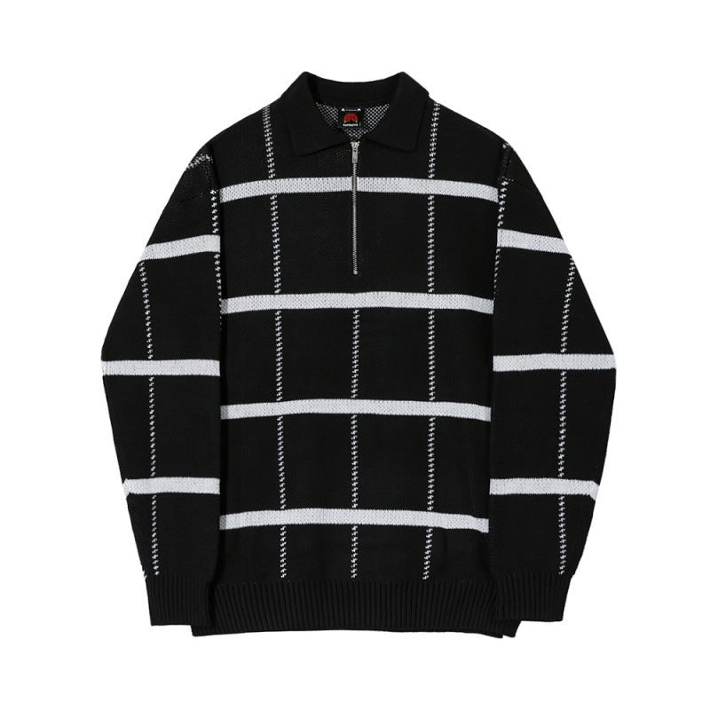 Oversized Men's Knit Polo - Checked Lapel, Open Knit Black 3D Changing Face Moving Picture Frame - Tophatter Daily Deals