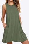 Full Size Round Neck Sleeveless Dress with Pockets Army Green Casual Dresses - Tophatter Daily Deals