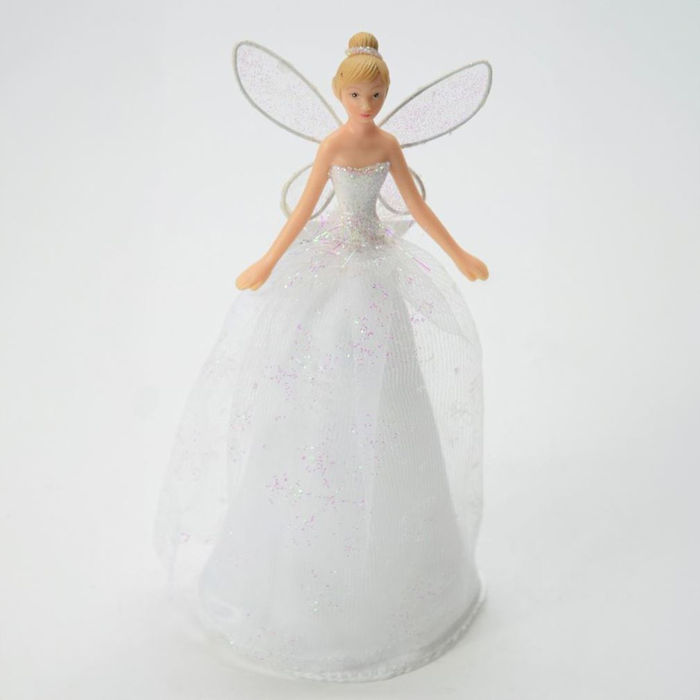 White Angel Christmas Tree Topper | Iridescent Fairy Angel Tree Ornament - 19cm Tree Decoration - Tophatter Daily Deals