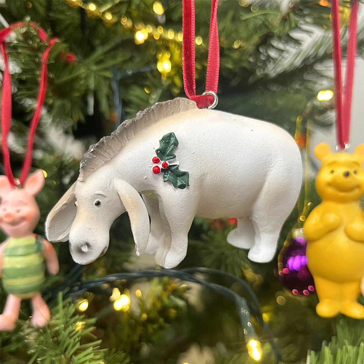 Eeyore Christmas Tree Decoration with Holly, Gisela Graham 8cm Baubles - Tophatter Daily Deals