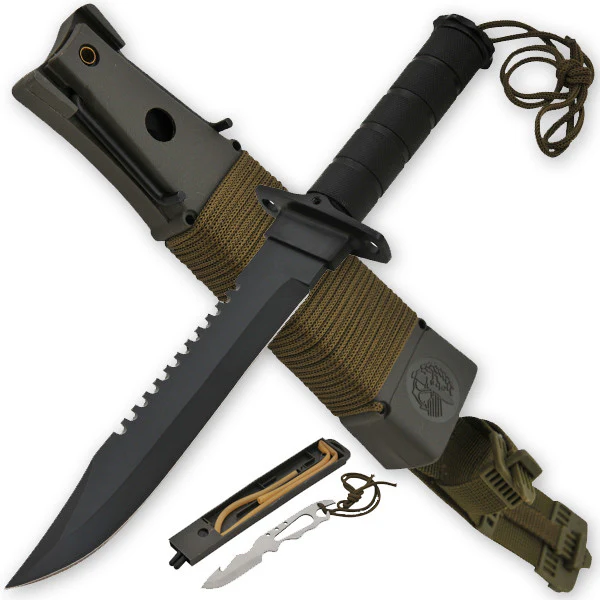 Large Hunting Knife Bowie Sharp Fixed Blade Camping Military Outdoor Survival Set-GS87 Black KNIVES - Tophatter Daily Deals