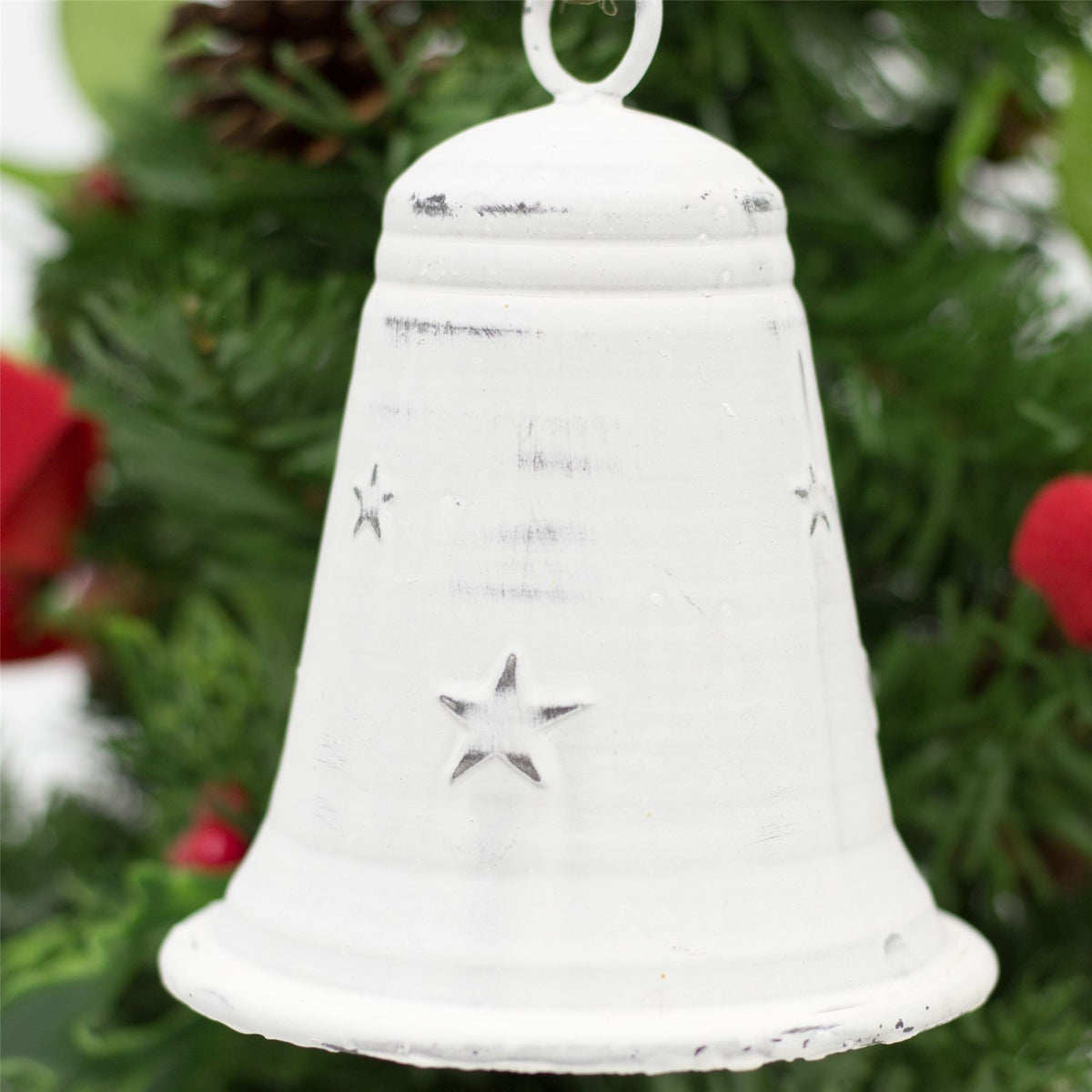 White Metal Christmas Bell Rustic Tree Decorations | Embossed Xmas Hanging Bell | Festive Jingle Bell Hanging Decorations Tree Decoration - Tophatter Daily Deals