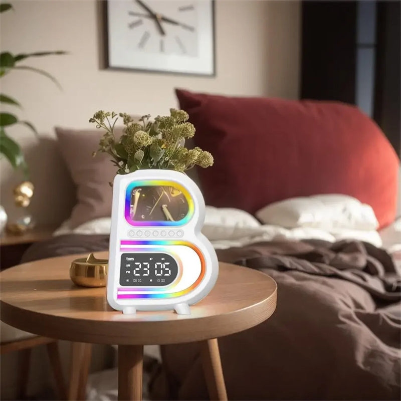 2024 New B-Shaped Blutooth Speaker Multifunctional Smart Music Rhythm Lighting Phone Wireless Charger TF Card AUX Input Standard Mode 0 - Tophatter Daily Deals