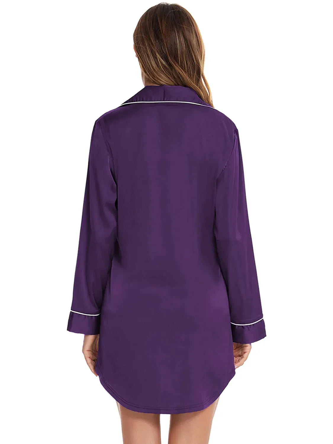 Button Up Lapel Collar Night Dress with Pocket Sleep Dresses - Tophatter Daily Deals