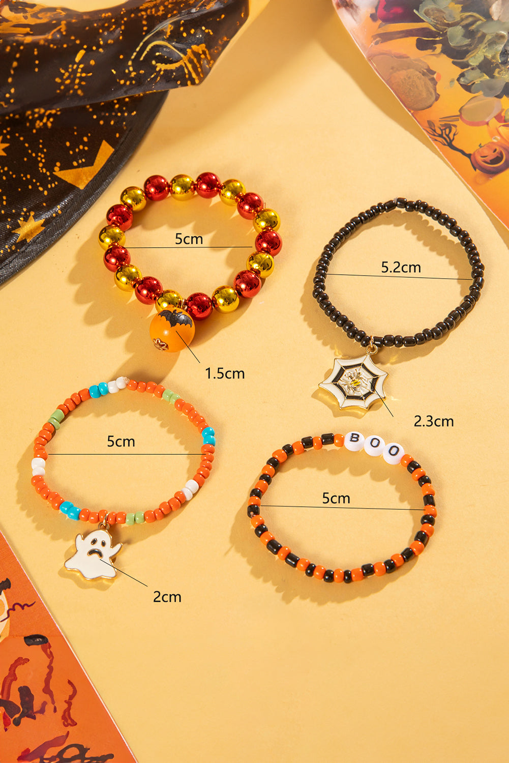 Orange 4pcs Halloween Ghost Spider Web Beaded Bracelet Set Bracelets - Tophatter Daily Deals