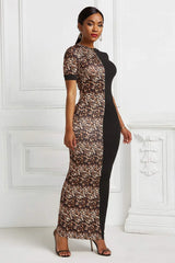 Two-Tone Round Neck Short Sleeve Maxi Dress Casual Dresses - Tophatter Daily Deals
