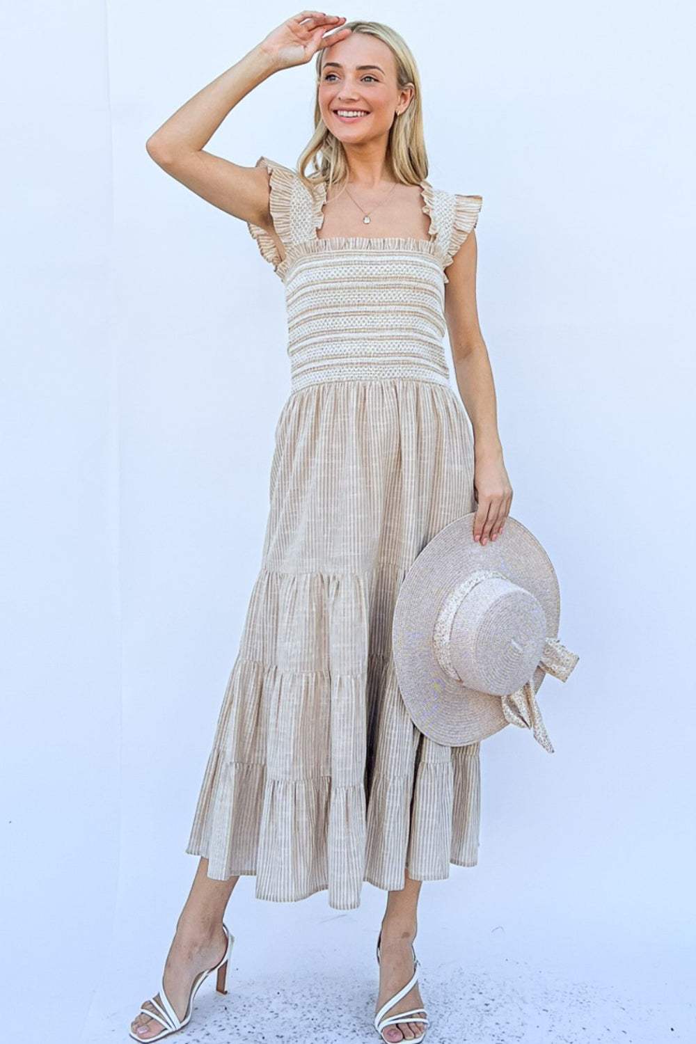 And The Why Linen Striped Ruffle Dress Casual Dresses - Tophatter Daily Deals